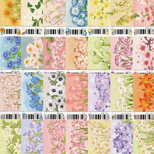 Grid layout showing 28 unique hand-drawn floral bookmarks with botanical illustrations