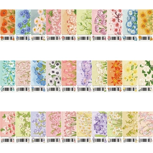 Set of 30 hand-painted floral bookmarks with watercolor flower patterns and numeric labels