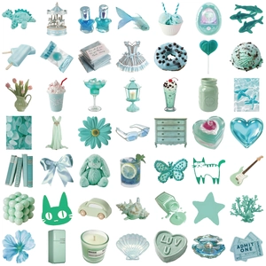 50 pieces of mint green aesthetic graffiti stickers for laptop and guitar decoration