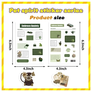 Retro pet spirit series sticker set with green illustrations for DIY crafts 6.3x4.3 inches