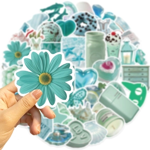 50-piece set of mint green waterproof aesthetic graffiti stickers for DIY laptop and guitar