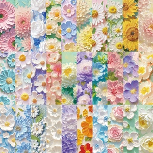 Vista macro di 30 segnalibri vintage con fiori a olio e trama a impasto spessa