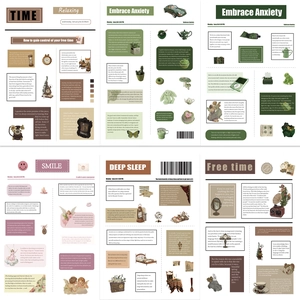 Vintage newspaper style waterproof stickers for DIY journals featuring retro illustrations