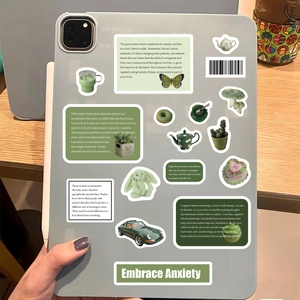 Morandi green iPad case featuring vintage aesthetic anxiety healing stickers