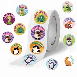 Cartoon Dier Motiverende Beloning Stickers Washi Papier Ronde Decoratieve Labels Voor Kinderen Leraar Klaslokaal School Huis Scrapbooking