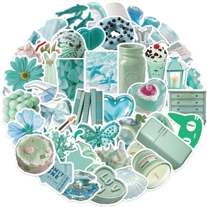 Set of 50 mint green aesthetic waterproof stickers for laptops and guitars