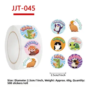 Detail van de 1 inch dierenstickerrol met 500 schattige beloningsstickers voor kinderen