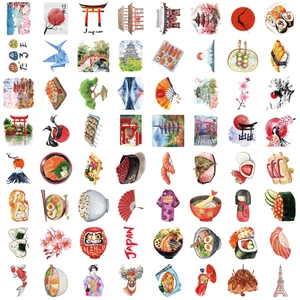 64 autocollants voyage Japon aquarelle pour ordinateur guitare et bagages étanches DIY
