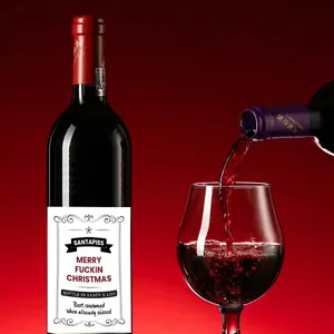 Funny Christmas wine bottle stickers with graffiti text for DIY holiday decoration labels