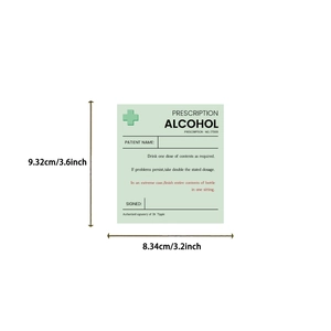 Detail of waterproof red wine label sticker with creative medical prescription design
