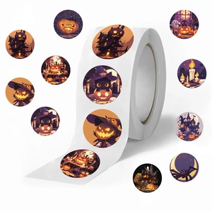 Roll of 500 Halloween pumpkin and ghost themed decorative round sealing stickers