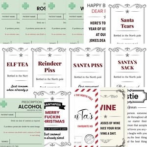 Waterproof PVC Wine Bottle Stickers Funny Christmas Parody Quotes Retro Travel Stamp Labels Laptop Decal Set