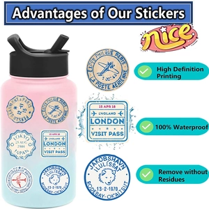 50pcs waterproof vintage travel stickers on a water bottle with HD printing quality