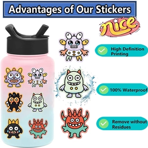 Waterproof cartoon monster stickers for water bottles with high definition printing