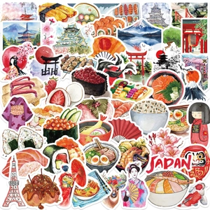Ensemble d'Autocollants de Voyage au Japon à l'Aquarelle Autocollants en Vinyle PVC Imperméables pour Ordinateur Portable Valise Guitare Scrapbooking Décoratifs
