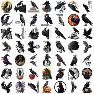 Set of 50 waterproof cartoon gothic raven stickers for laptop guitar and DIY luggage