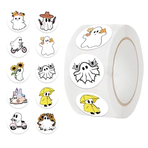 500Pcs Roll Cartoon Halloween Ghost Stickers Cute Spooky Ghost Labels For Scrapbooking Envelope Sealing DIY Decoration Washi Paper Stickers