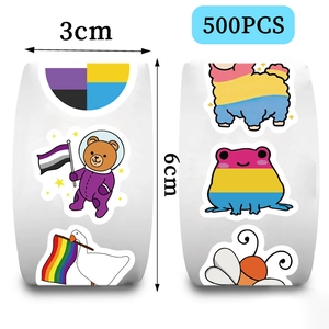 Detail von 500 Cartoon Tieraufklebern Rolle mit 3cm Durchmesser und buntem 6cm Breite