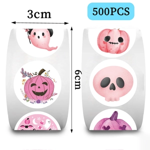 Detail von rosa Halloween Cartoon Aufkleberrollen mit 3cm Durchmesser und 6cm Rollenbreite