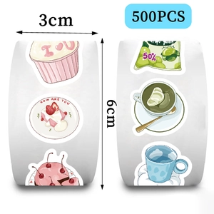 500 Stück Cartoon-Essen Aufkleber Rolle 3x6cm für Tagebuch und Versiegelung