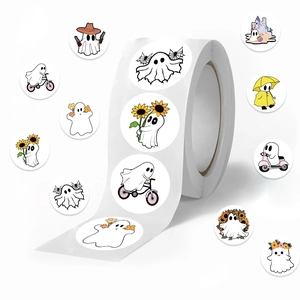 500pcs roll of cute cartoon ghost stickers for Halloween decoration and gift wrapping
