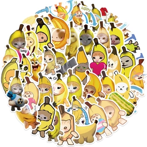 Pack de 50 pegatinas de Banana Cat meme impermeables para decorar guitarra y portátiles