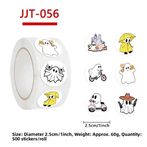 Detail view of 1 inch Halloween ghost stickers roll with six cute cartoon patterns