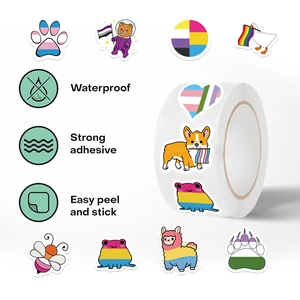 500 Stück wasserfeste LGBTQ+ Cartoon-Aufkleber auf Rolle für Sammelalben und Hefte
