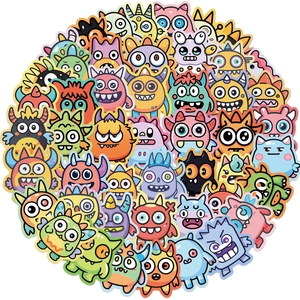 50 pieces of colorful cartoon monster waterproof stickers for laptop and guitar DIY decoration