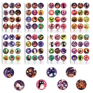 Halloween stickers set featuring pumpkins, ghosts and black cats for festive decoration