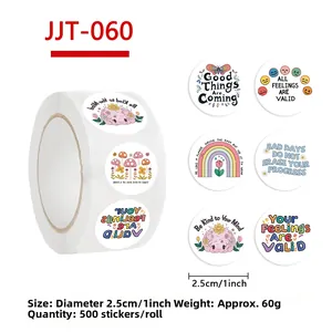 Detailed view of 1-inch mental health stickers with diameter and weight measurements