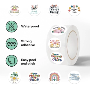 500pcs mental health sticker roll with waterproof floral and rainbow positive designs