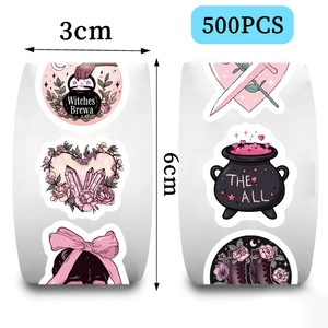 500pcs pink gothic witch stickers roll with hearts and bows patterns for journals