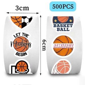 500pcs roll of sport theme stickers featuring basketball and football patterns 3cm diameter