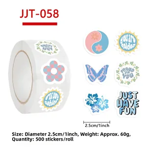 Rotolo di 500 adesivi blu con diametro di 2,5 cm con dettagli su peso e dimensioni