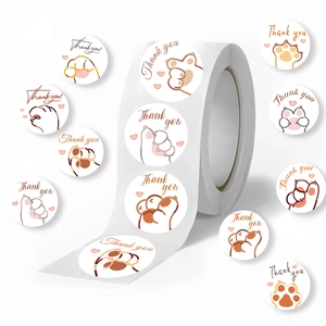 500-count roll of cartoon cat paw Thank You stickers for envelope sealing and packaging