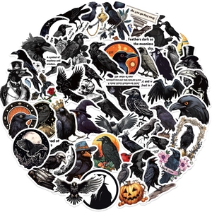 50 pieces of waterproof black crow raven gothic stickers for laptop and guitar