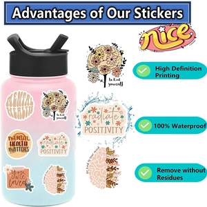 Waterproof bohemian mental health stickers with inspirational quotes for laptop and bottle