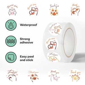 500pcs roll of cute cat paw Thank You sealing stickers with waterproof features