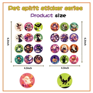 Detailed size chart for Halloween Pet Spirit stickers showing 6.3x4.3 inch dimensions