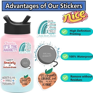 50pcs waterproof anxiety awareness stickers for water bottles and laptops decoration