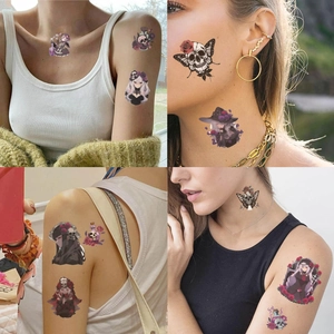 Gothic temporary tattoos featuring skulls and butterflies on arms and neck for Halloween party