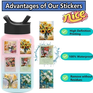 Autocollants de timbres floraux vintage étanches sur un thermos avec fonction 100% étanche