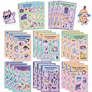 Adesivi Meme Gatto Cartone Animato in PVC Impermeabile per Decorazione Scrapbooking Fai da Te Simpatici Decalcomanie Animali per Custodia Laptop