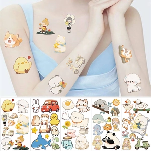 Detailed view of colorful waterproof cartoon animal temporary tattoos for kids party