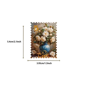 Détail de l'autocollant floral avec dimensions de 5,4 cm de haut et 3,95 cm de large