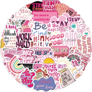 50 pieces of pink inspirational quote stickers for decorating laptops and guitars