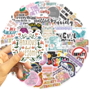 50pcs waterproof anxiety awareness stickers for laptops guitars and luggage decoration