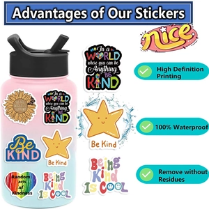 50pcs Be Kind waterproof aesthetic stickers for decorating water bottles and laptops