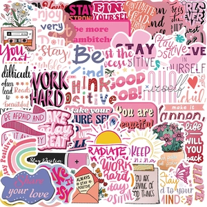 Pink Inspirational Quotes Stickers Waterproof PVC Decorative Decals For Laptop Suitcase Guitar Journal DIY For Women Girls